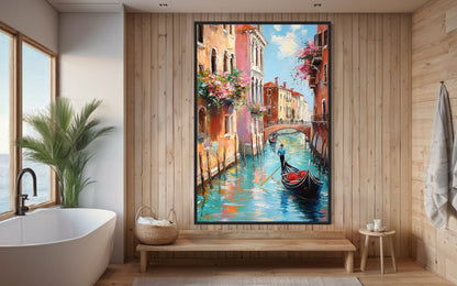 Romantic Venice Streets: Oil Painting of a Gondola Ride Through Venice