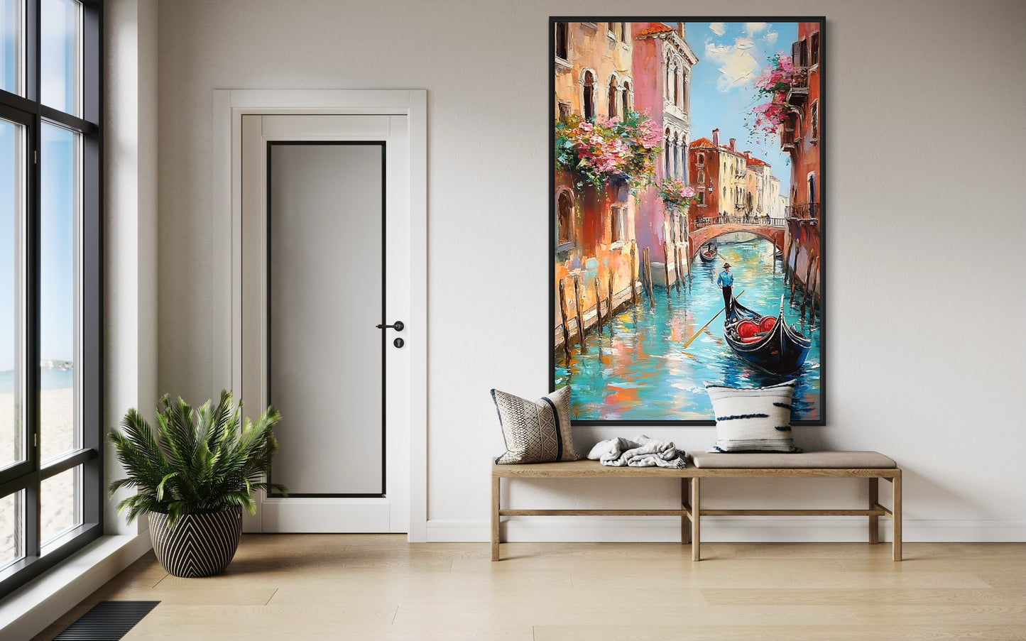 Romantic Venice Streets: Oil Painting of a Gondola Ride Through Venice