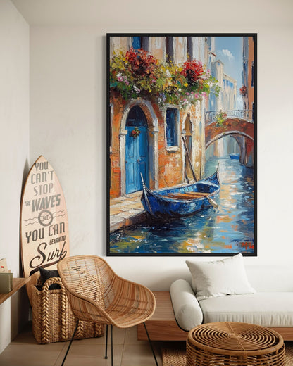 Venetian Canal Serenity: Oil Painting of Venice’s Iconic Gondola Scene