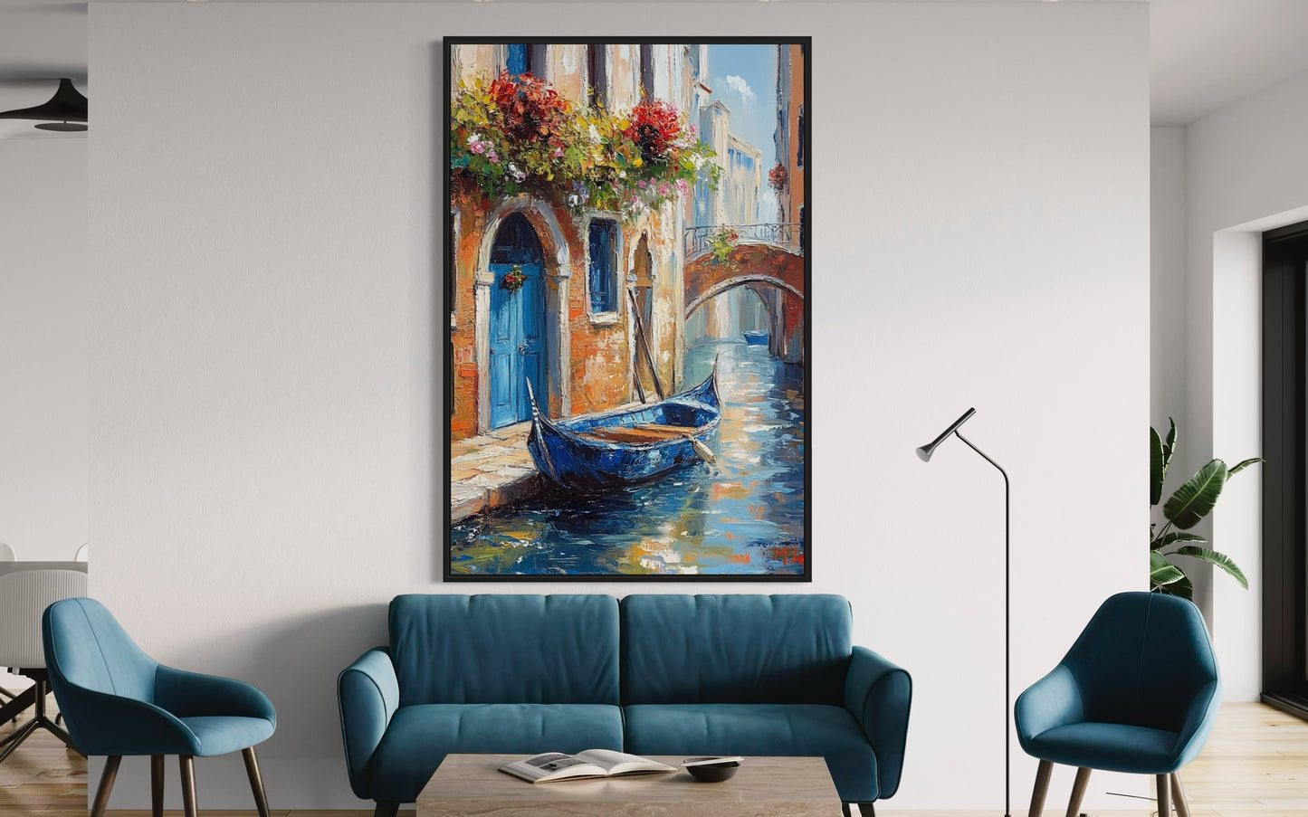 Venetian Canal Serenity: Oil Painting of Venice’s Iconic Gondola Scene