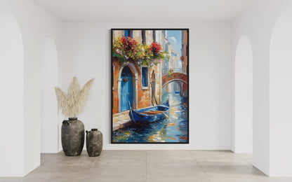 Venetian Canal Serenity: Oil Painting of Venice’s Iconic Gondola Scene