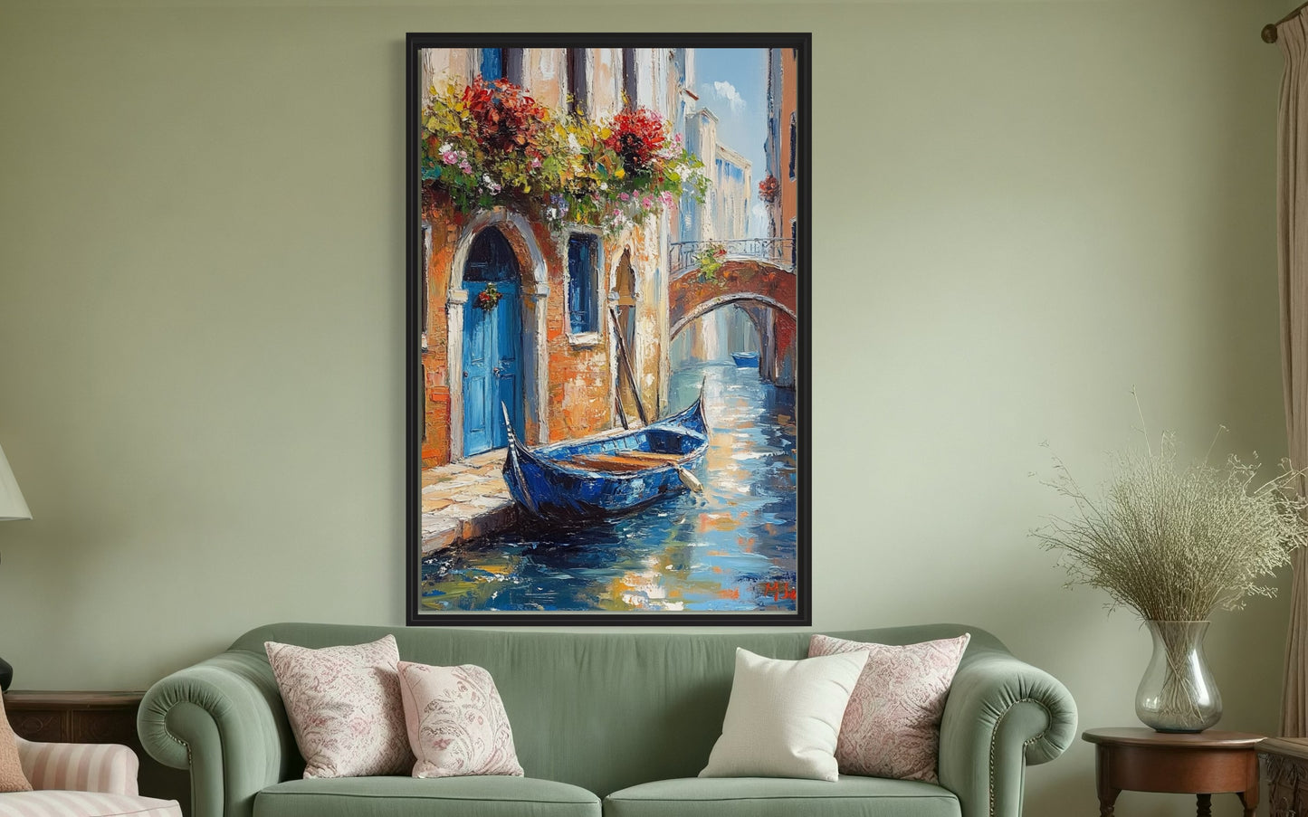 Venetian Canal Serenity: Oil Painting of Venice’s Iconic Gondola Scene