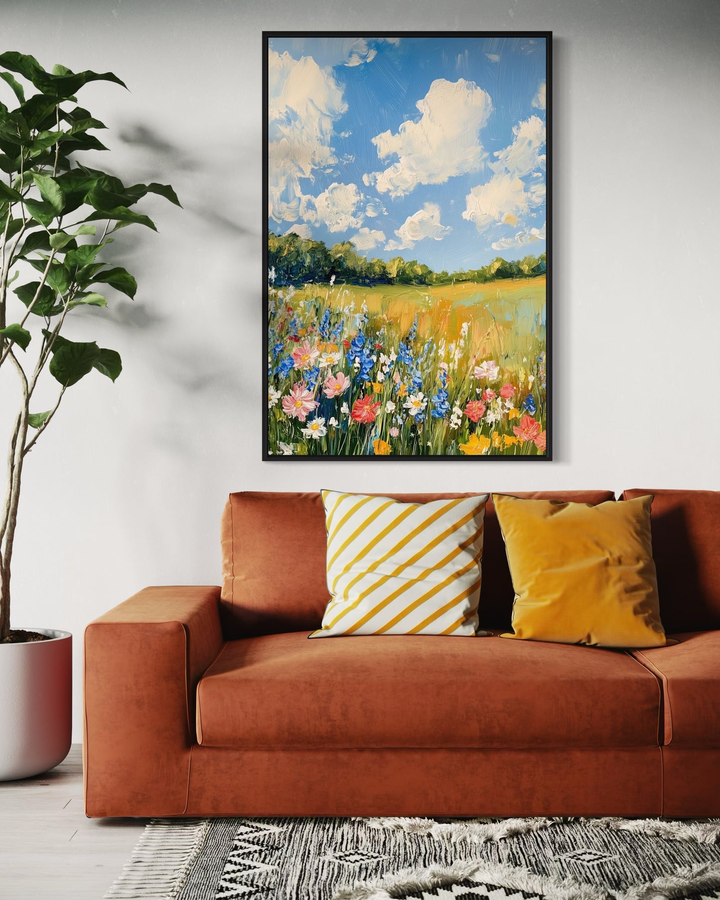 Summer Sky and Blooming Meadow - Vibrant Landscape Painting