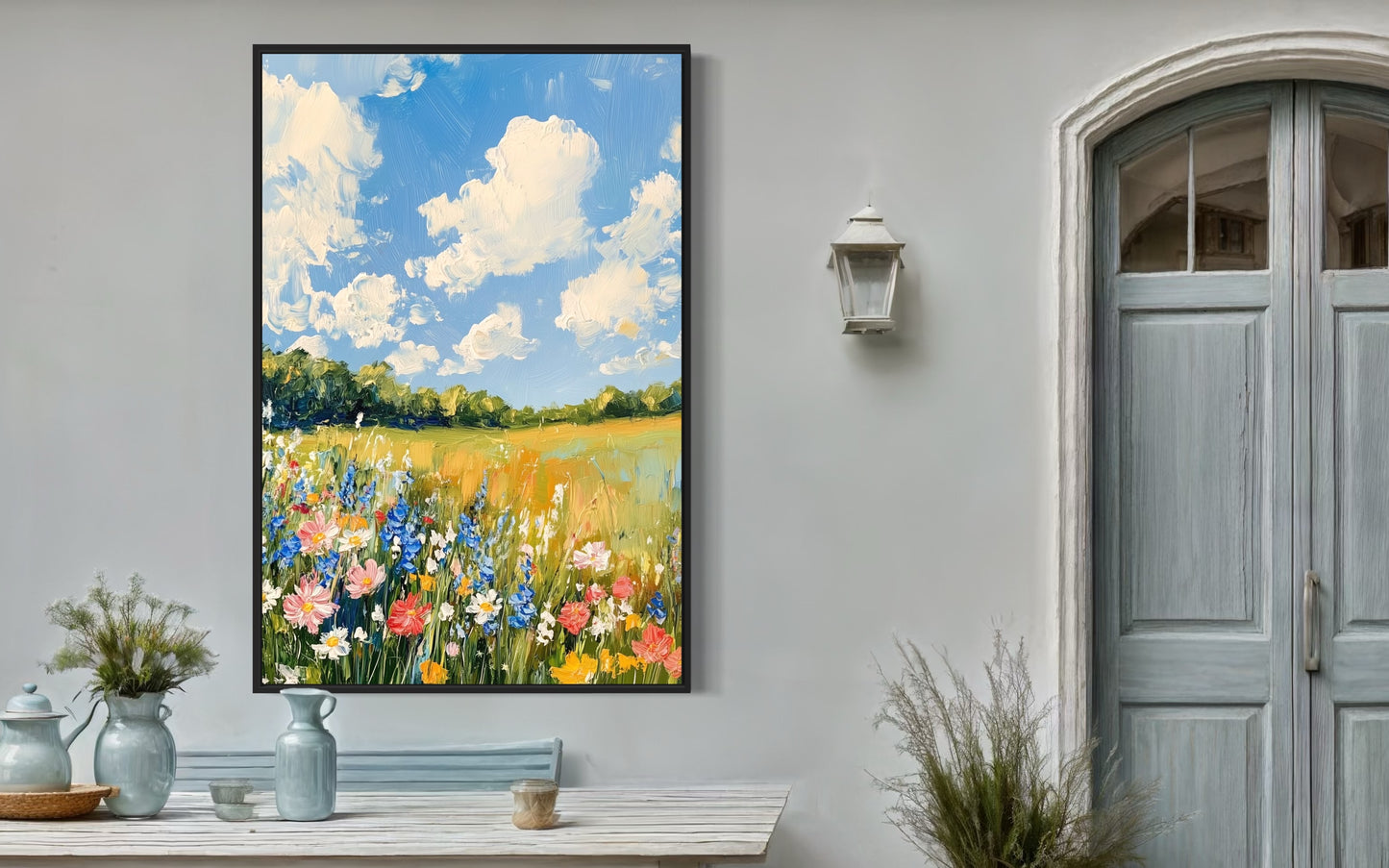 Summer Sky and Blooming Meadow - Vibrant Landscape Painting