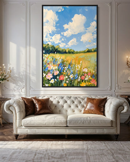 Summer Sky and Blooming Meadow - Vibrant Landscape Painting