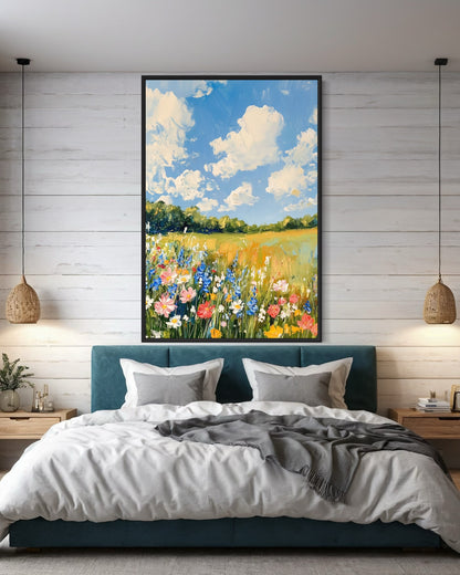 Summer Sky and Blooming Meadow - Vibrant Landscape Painting