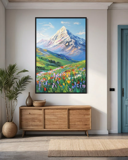 Majestic Mountain Meadow in Full Bloom - Scenic Nature Painting