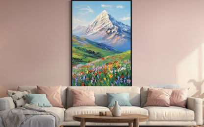 Majestic Mountain Meadow in Full Bloom - Scenic Nature Painting