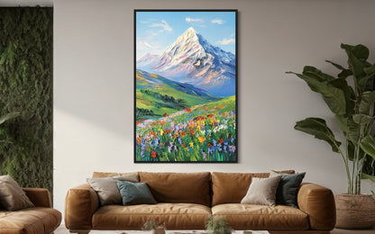 Majestic Mountain Meadow in Full Bloom - Scenic Nature Painting