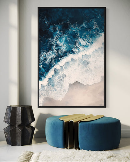 Blue and White Ocean Waves - Dynamic Aerial Perspective Art