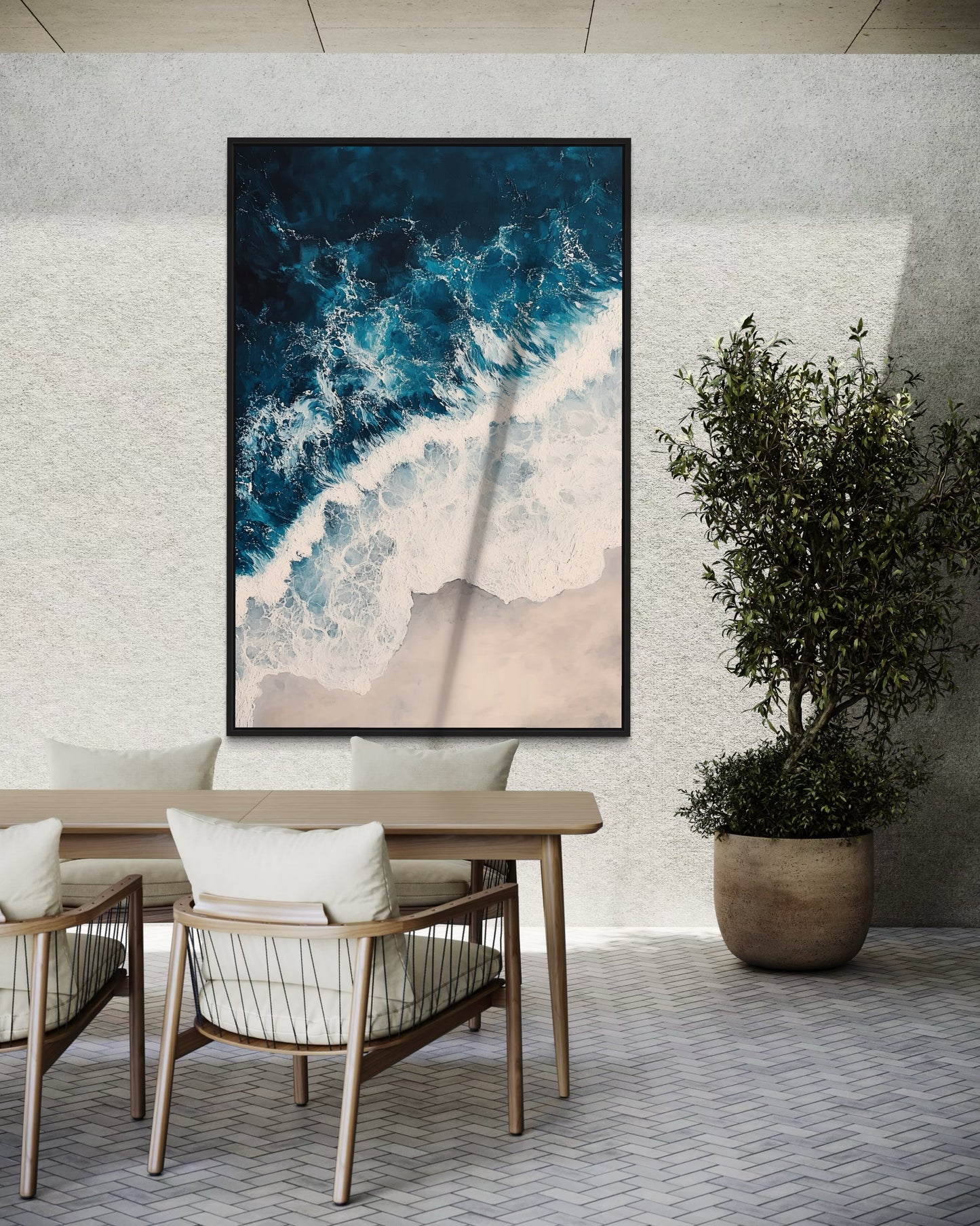 Blue and White Ocean Waves - Dynamic Aerial Perspective Art