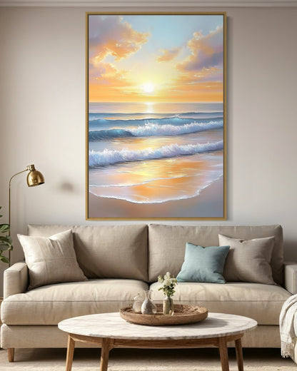 Sunlit Ocean Waves - Luminous Beach Sunrise Painting