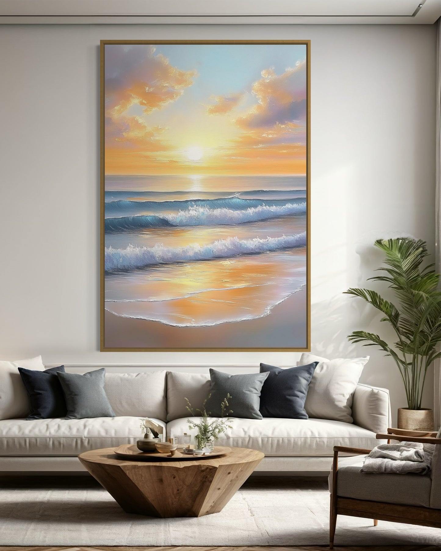 Sunlit Ocean Waves - Luminous Beach Sunrise Painting