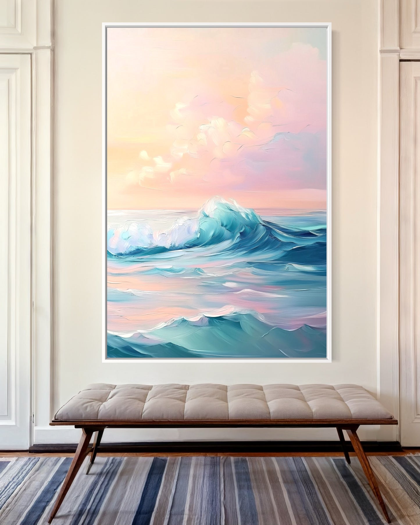 Pink Skies and Ocean Waves - Dreamy Coastal Oil Painting