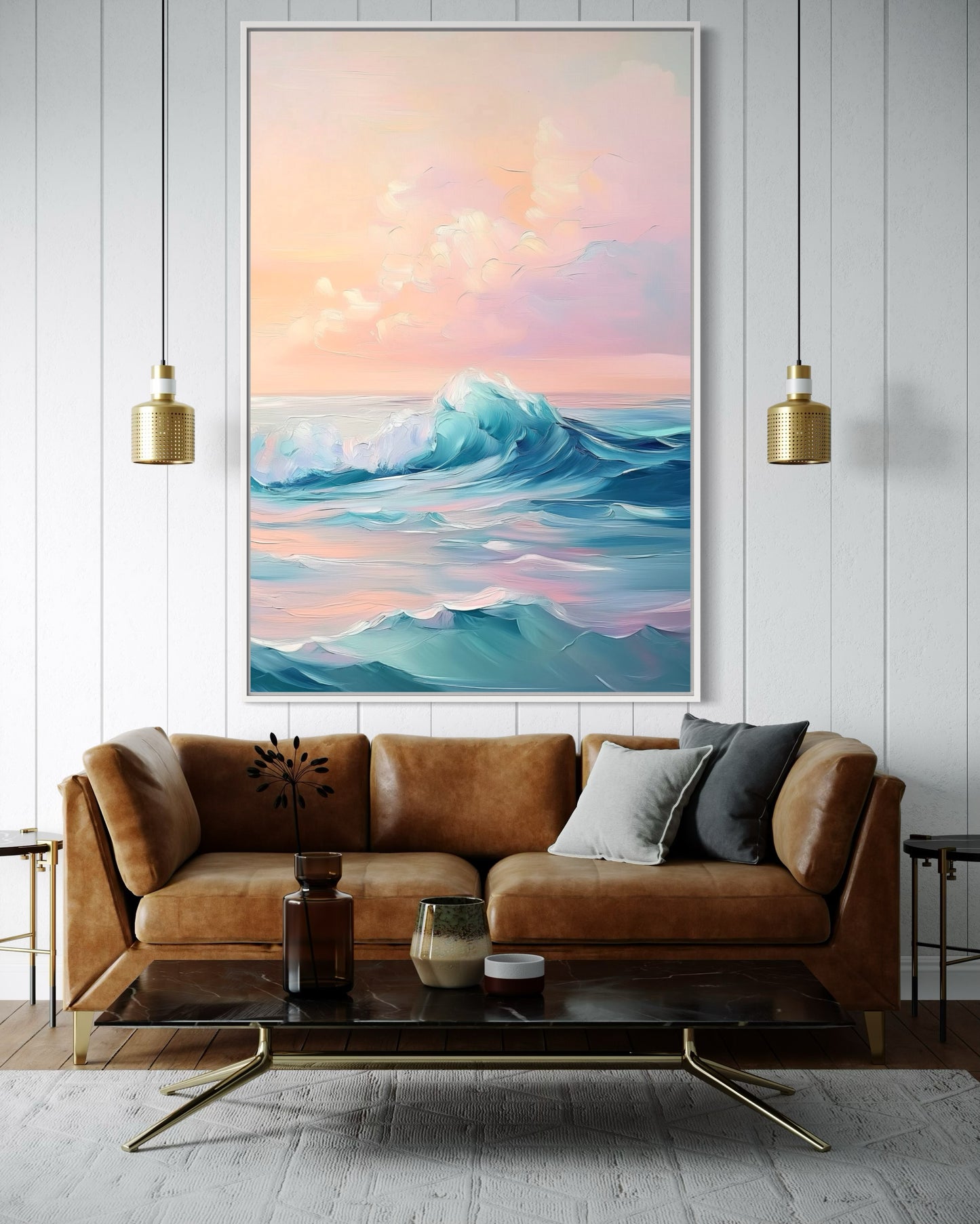 Pink Skies and Ocean Waves - Dreamy Coastal Oil Painting