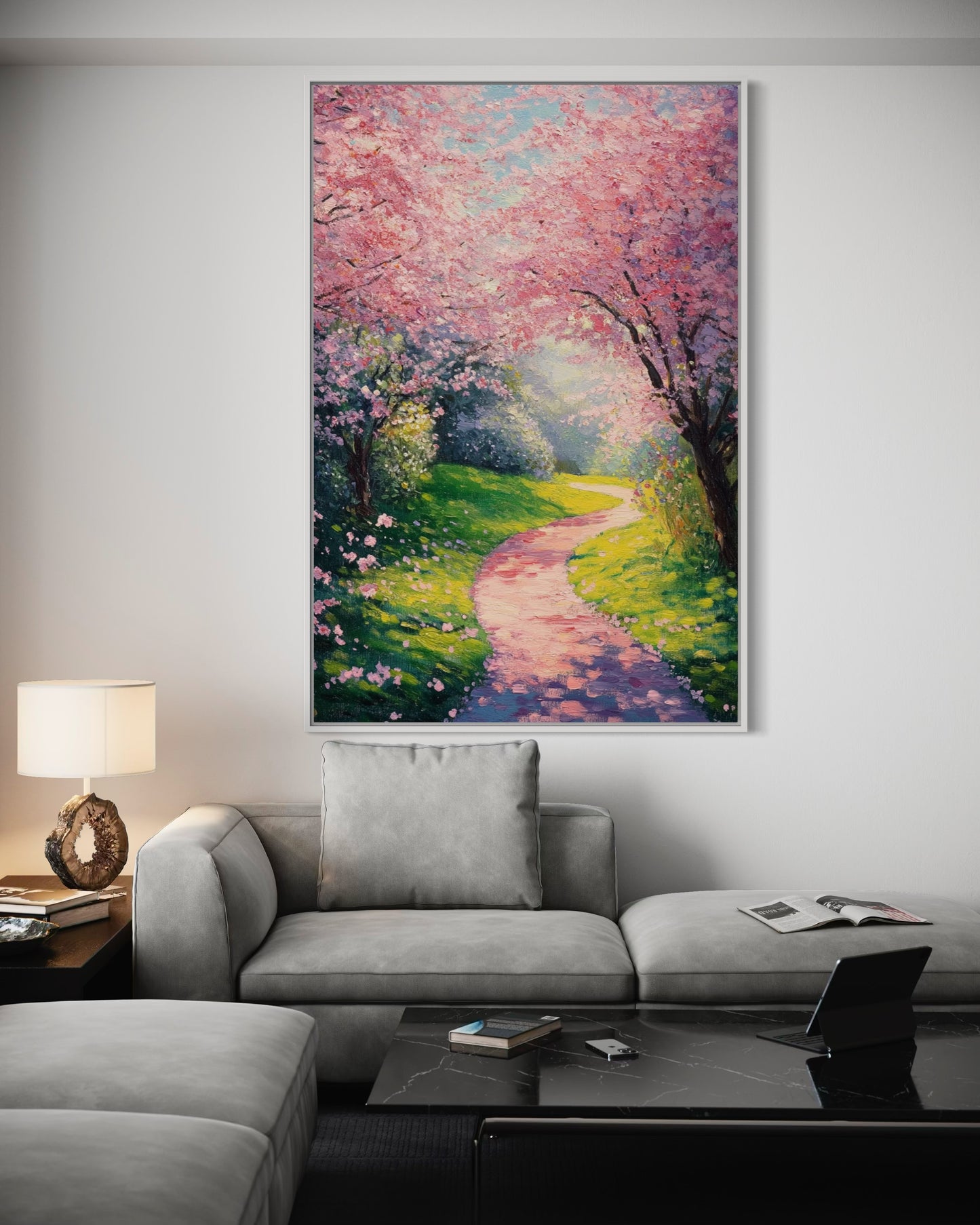 Pathway to Spring Dreams: Blossoming Path Oil Painting