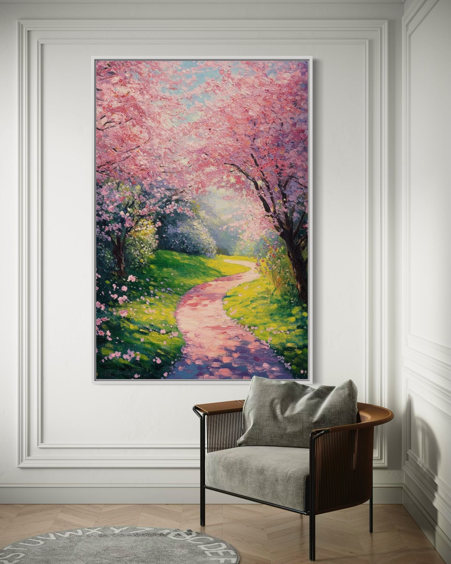 Pathway to Spring Dreams: Blossoming Path Oil Painting