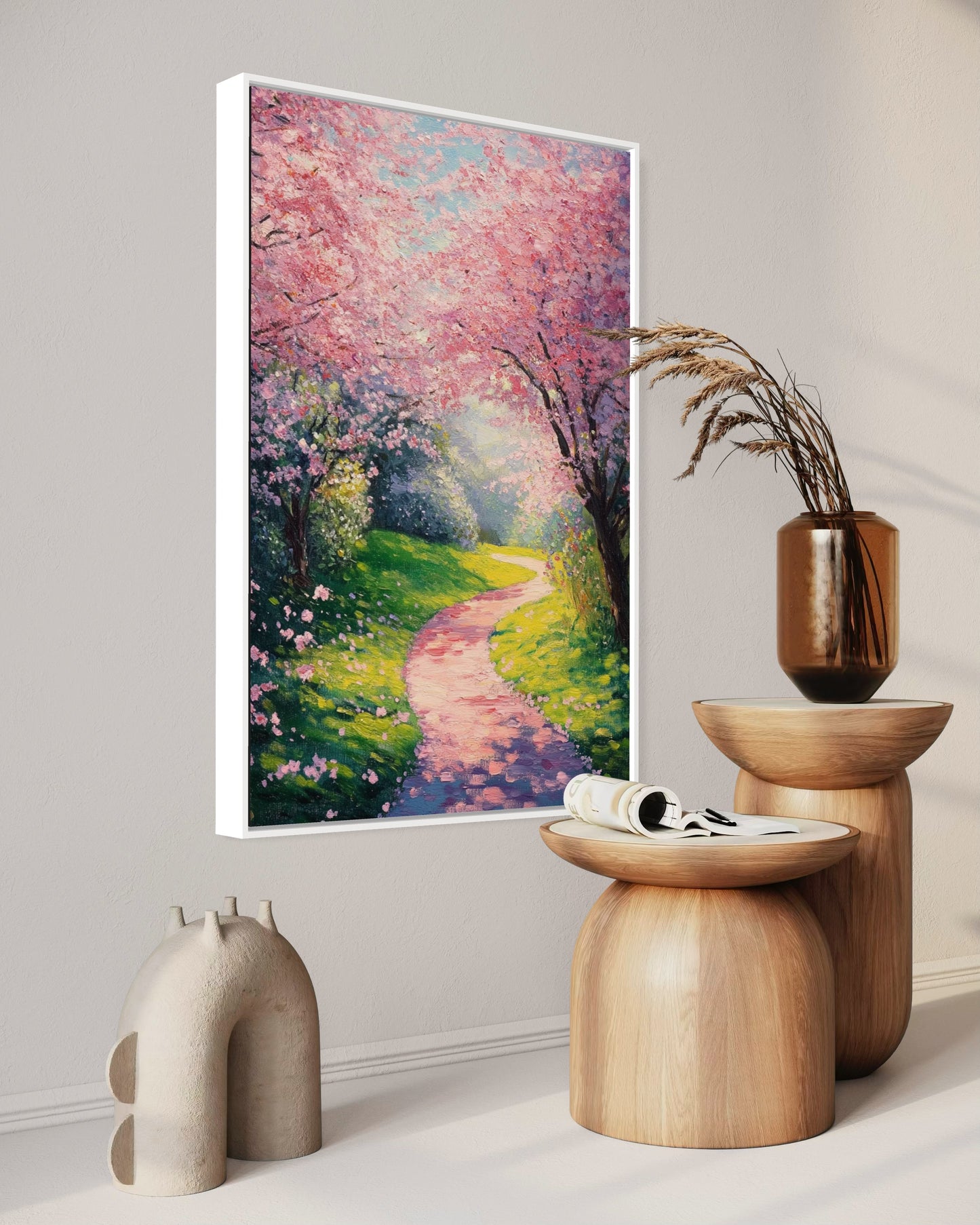 Pathway to Spring Dreams: Blossoming Path Oil Painting