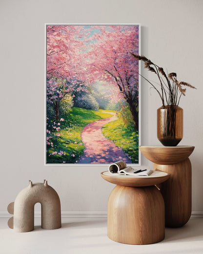 Pathway to Spring Dreams: Blossoming Path Oil Painting