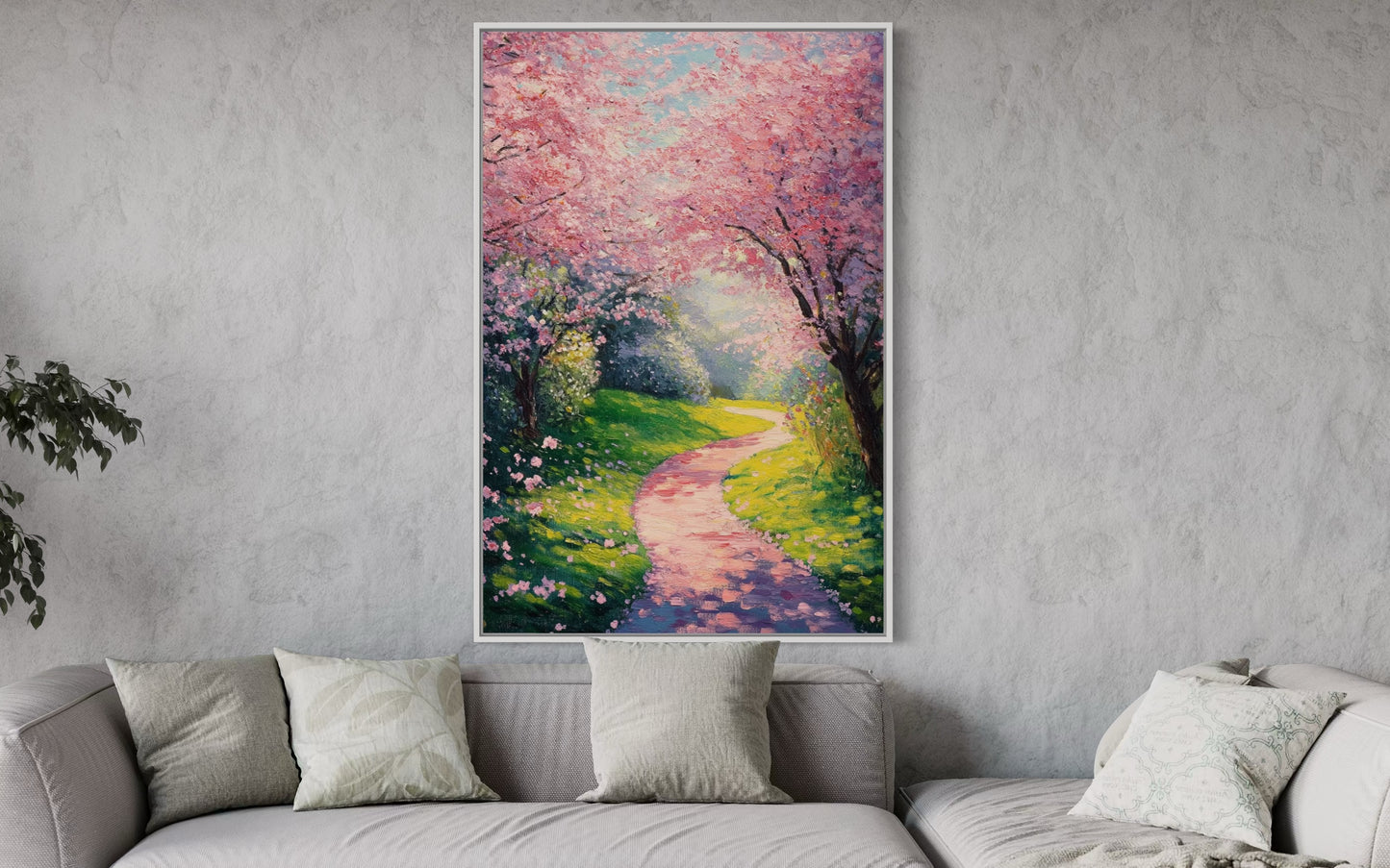 Pathway to Spring Dreams: Blossoming Path Oil Painting