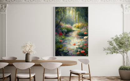 Garden of Enchanted Reflections: Dreamy Floral Oil Painting