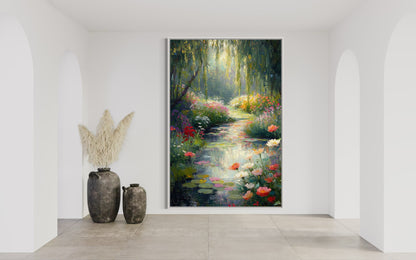 Garden of Enchanted Reflections: Dreamy Floral Oil Painting