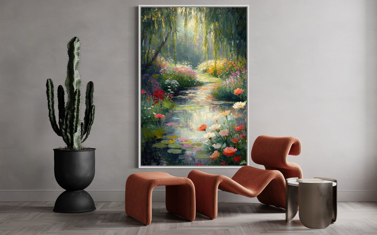 Garden of Enchanted Reflections: Dreamy Floral Oil Painting