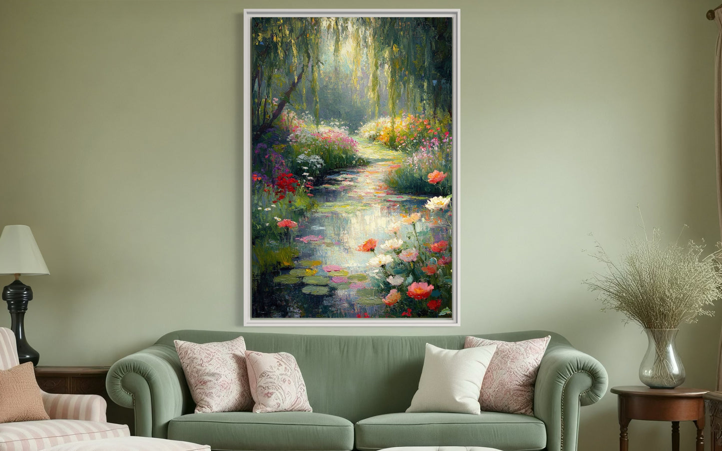 Garden of Enchanted Reflections: Dreamy Floral Oil Painting