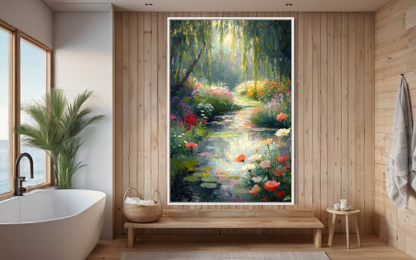 Garden of Enchanted Reflections: Dreamy Floral Oil Painting