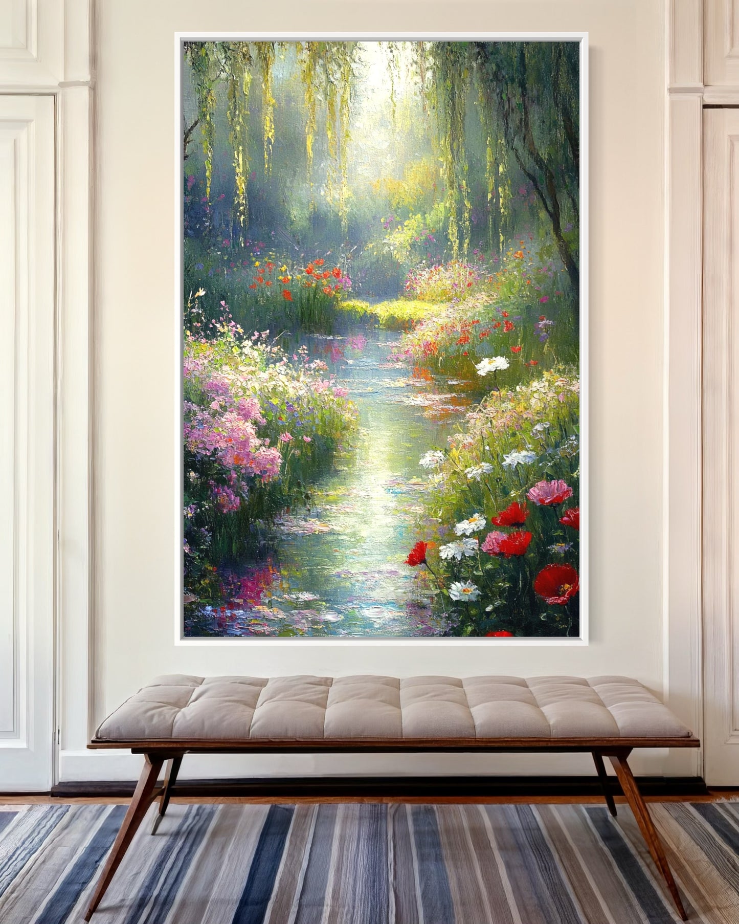 Whispers of a Dreamy Stream: Romantic Water Garden Oil Painting