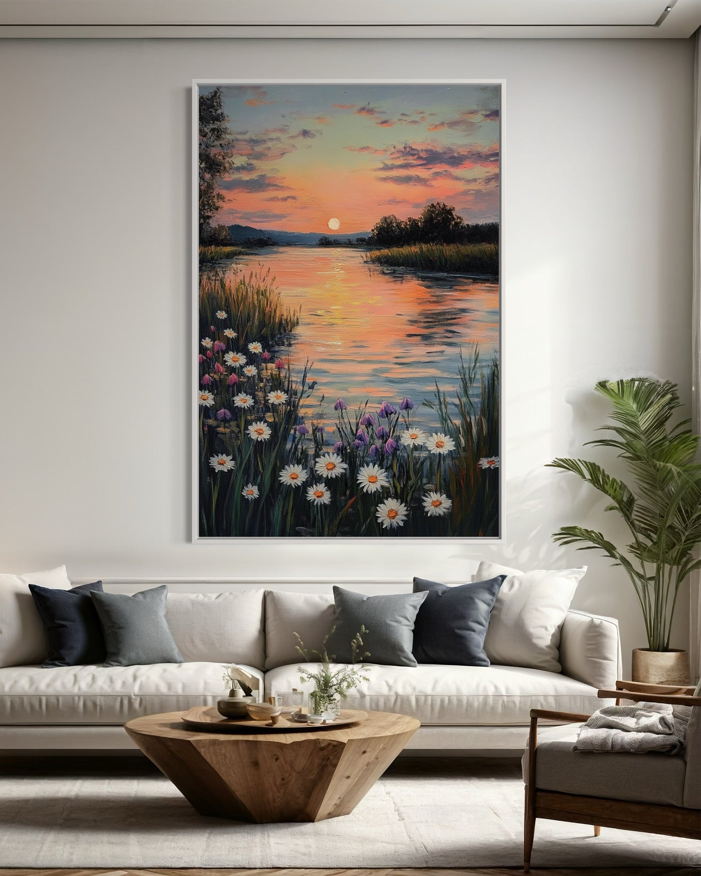 Whispers of Sunset: Serene River at Dusk Oil Painting