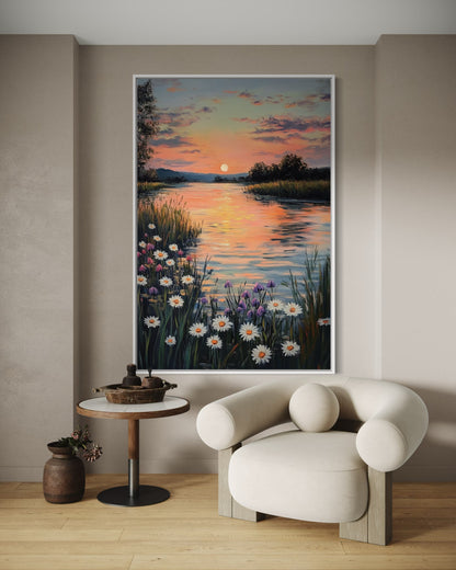 Whispers of Sunset: Serene River at Dusk Oil Painting