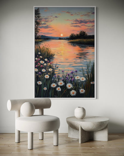 Whispers of Sunset: Serene River at Dusk Oil Painting