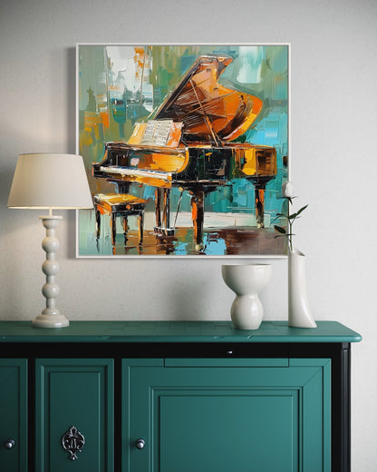 Colorful Grand Piano Painting - Modern Music Room Wall Art