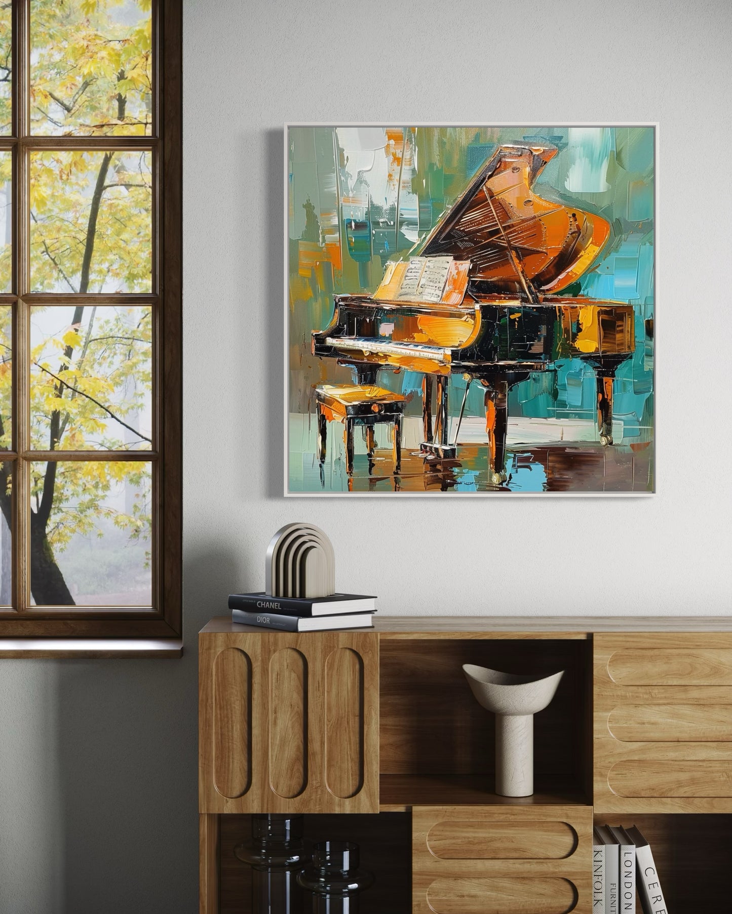 Colorful Grand Piano Painting - Modern Music Room Wall Art