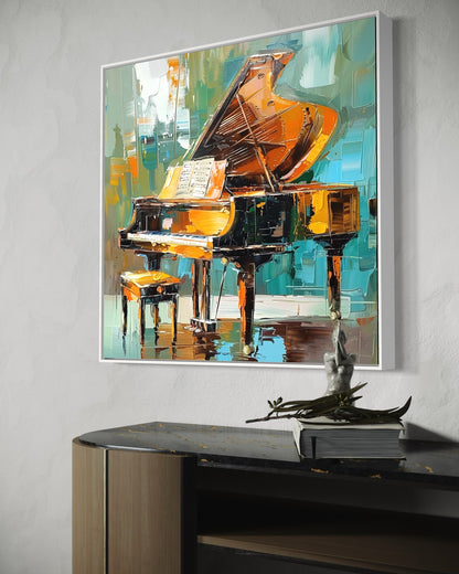 Colorful Grand Piano Painting - Modern Music Room Wall Art