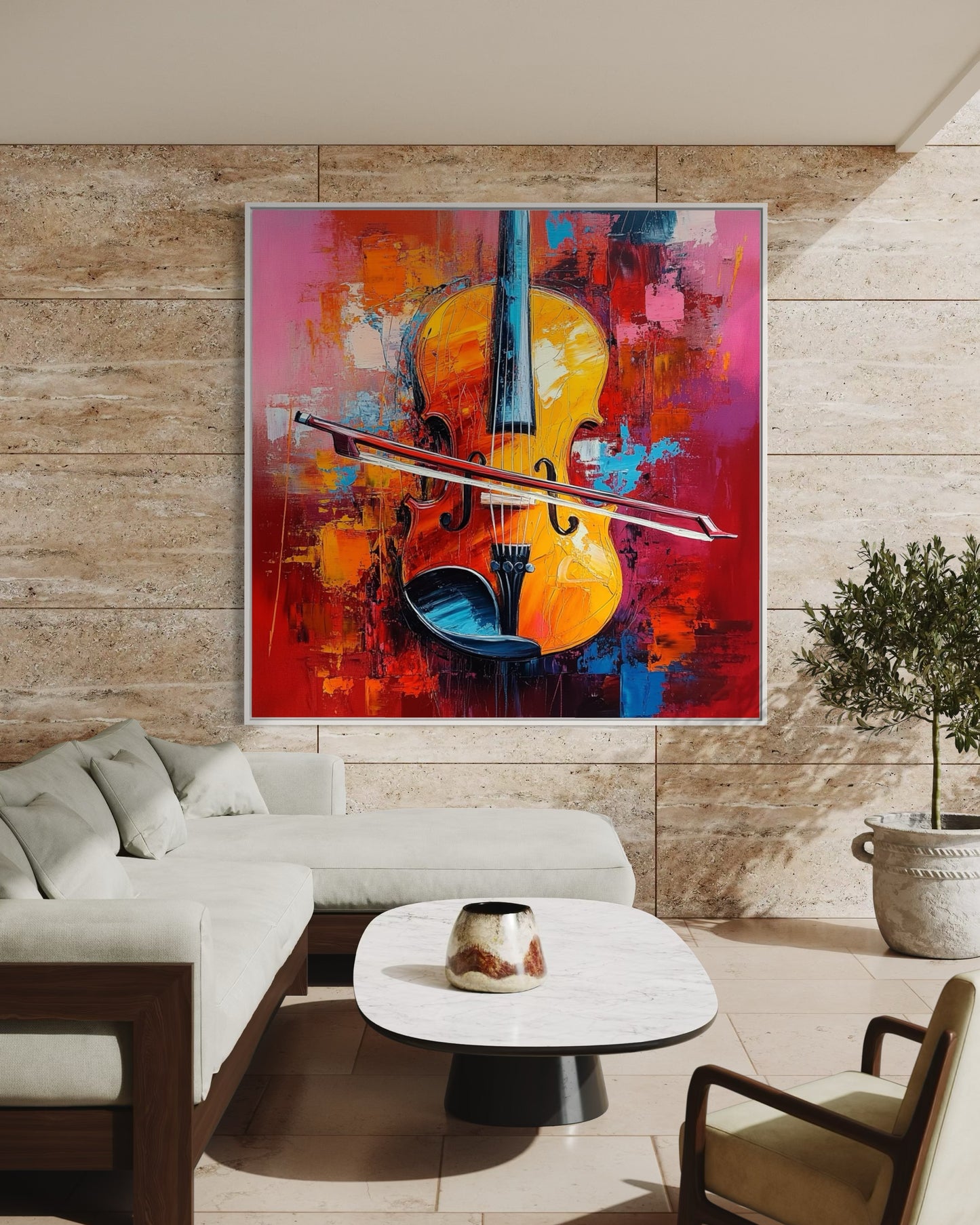 Abstract Violin Painting - Vibrant Music Wall Art for Living Room