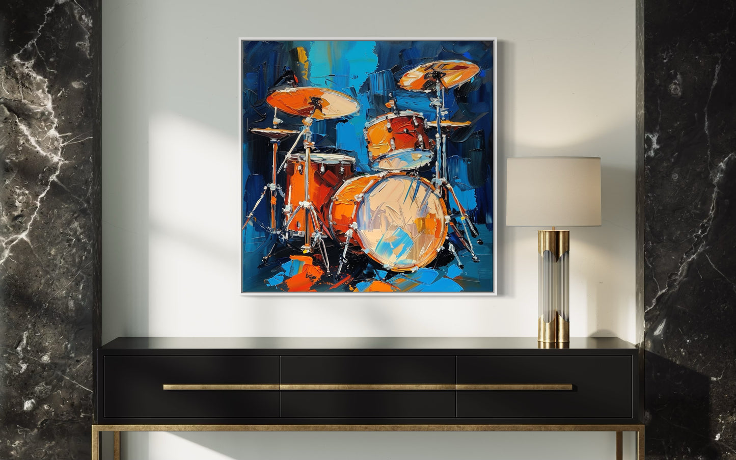 Abstract Drum Set Painting - Energetic Music Room Décor