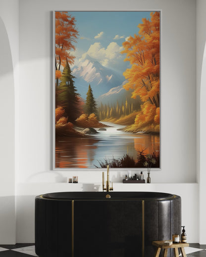 Mountain River in Fall – Vibrant Autumn Oil Painting