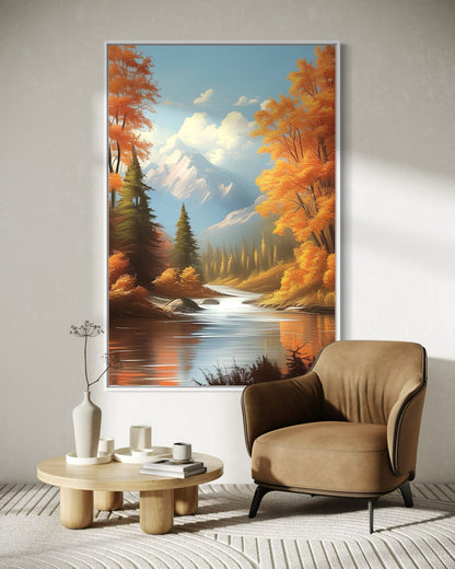 Mountain River in Fall – Vibrant Autumn Oil Painting