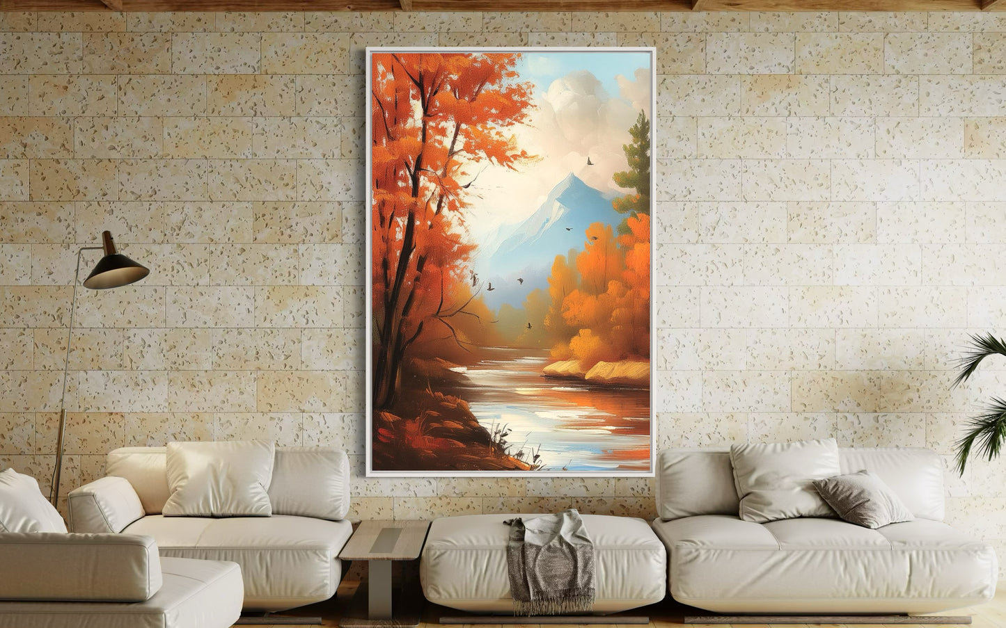 Tranquil Autumn River with Birds – Original Nature Oil Painting