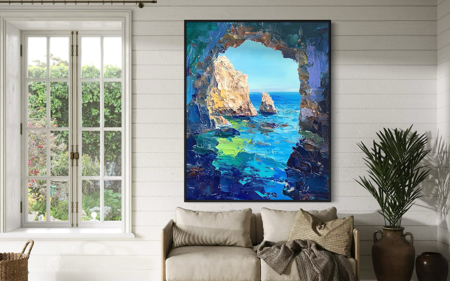 Cliffside Blooms: Coastal Flower Beauty Oil Painting