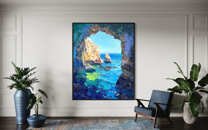 Cliffside Blooms: Coastal Flower Beauty Oil Painting