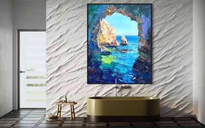 Cliffside Blooms: Coastal Flower Beauty Oil Painting