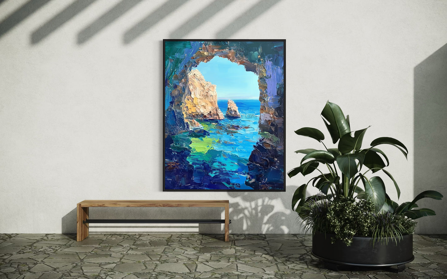 Cliffside Blooms: Coastal Flower Beauty Oil Painting