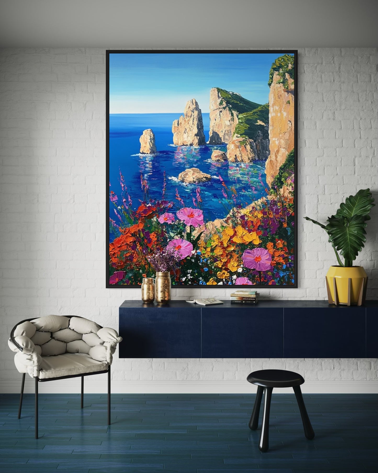 Ocean View: Idyllic Seaside Oil Painting for Home Decor