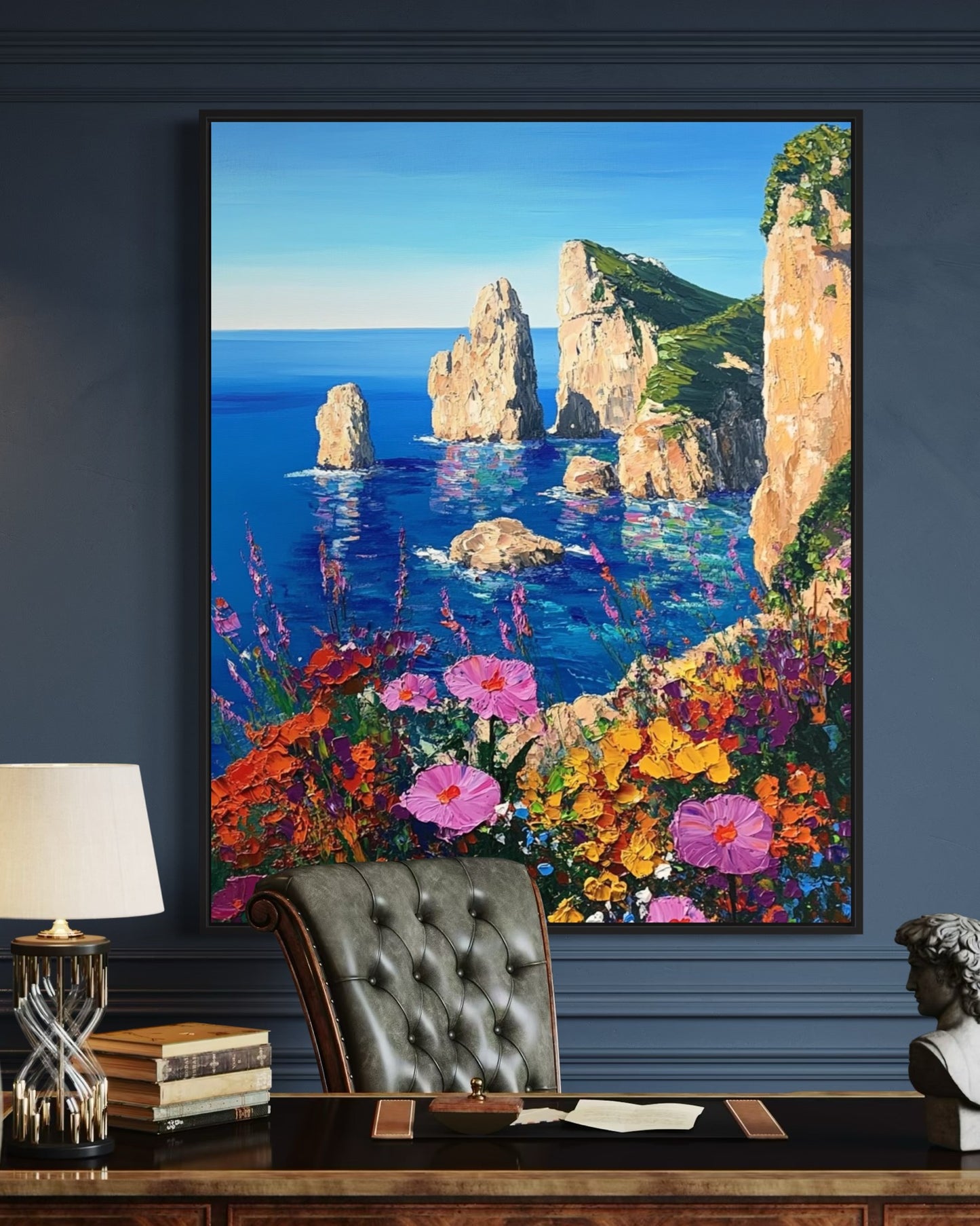 Ocean View: Idyllic Seaside Oil Painting for Home Decor