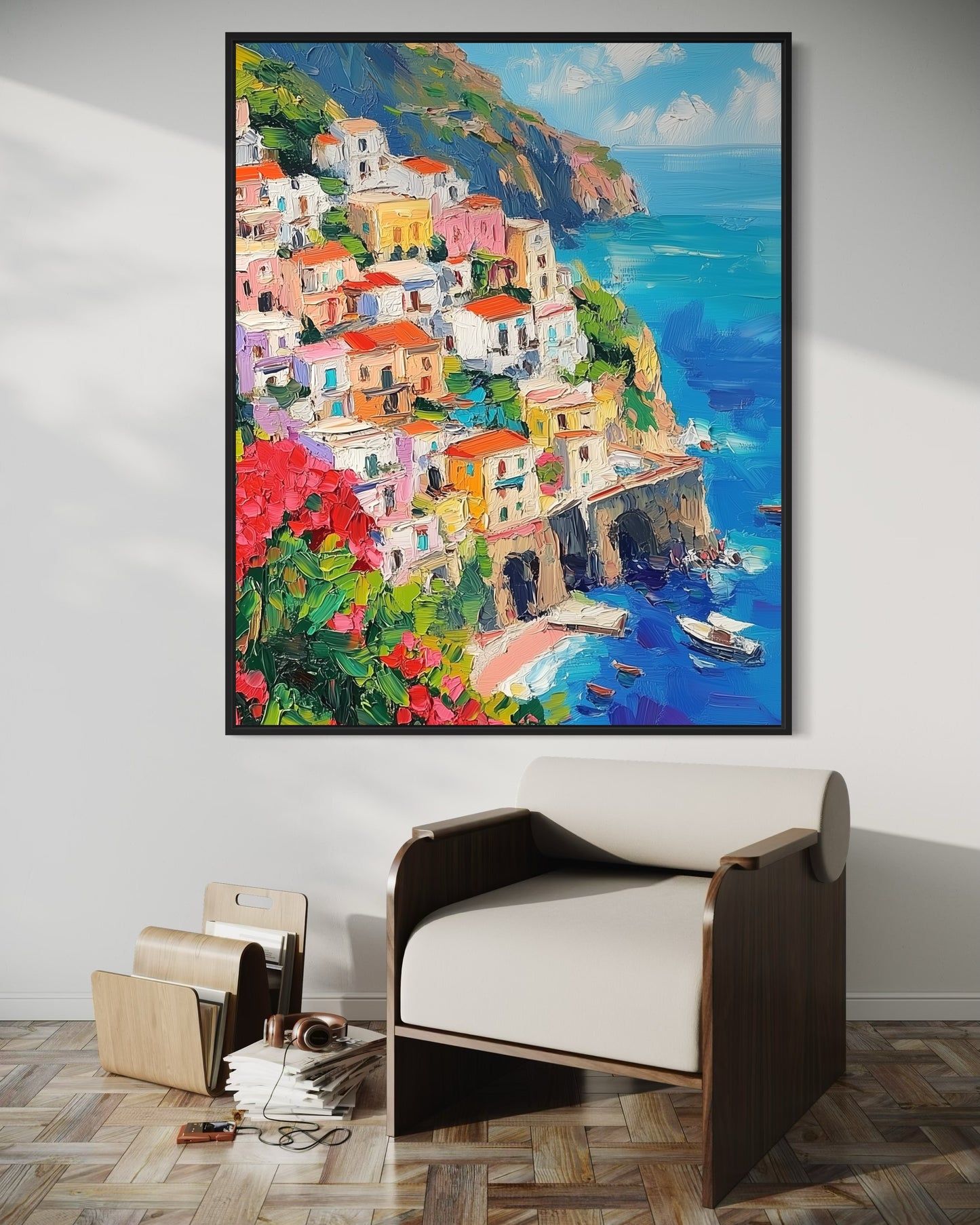 Seaside Village: Picturesque Coastal Town Oil Painting