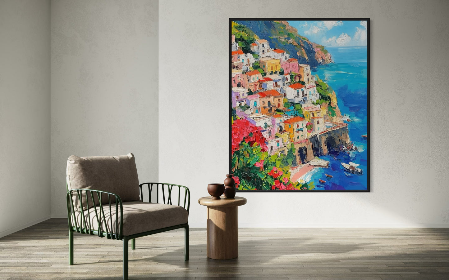 Seaside Village: Picturesque Coastal Town Oil Painting