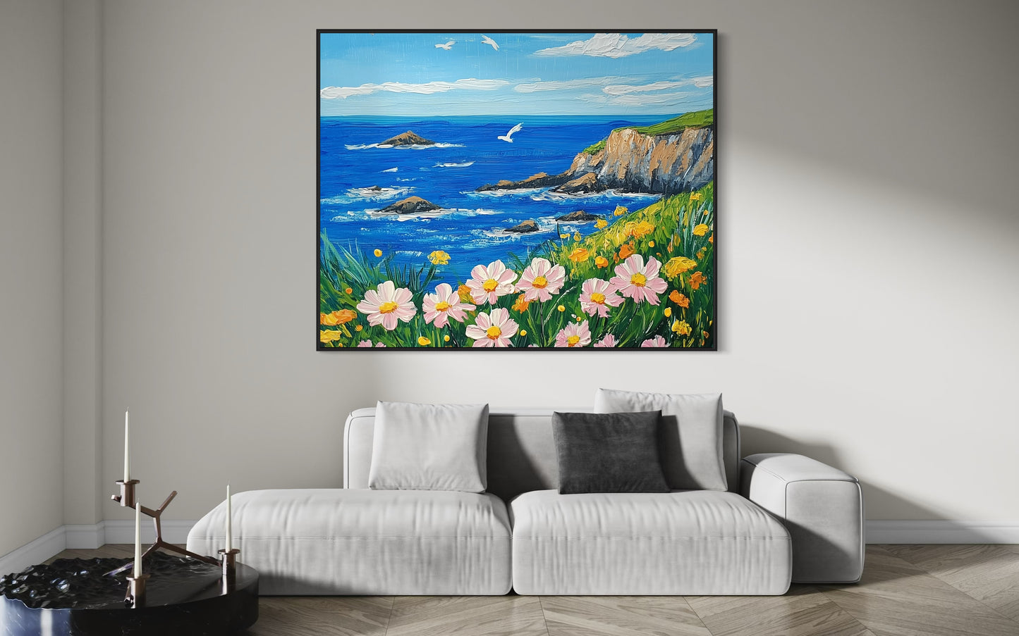 Cliffside Breeze: Oceanview Landscape Oil Art